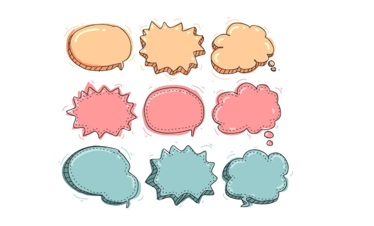 Sprechblasen in verschiedenen Farben und Formen